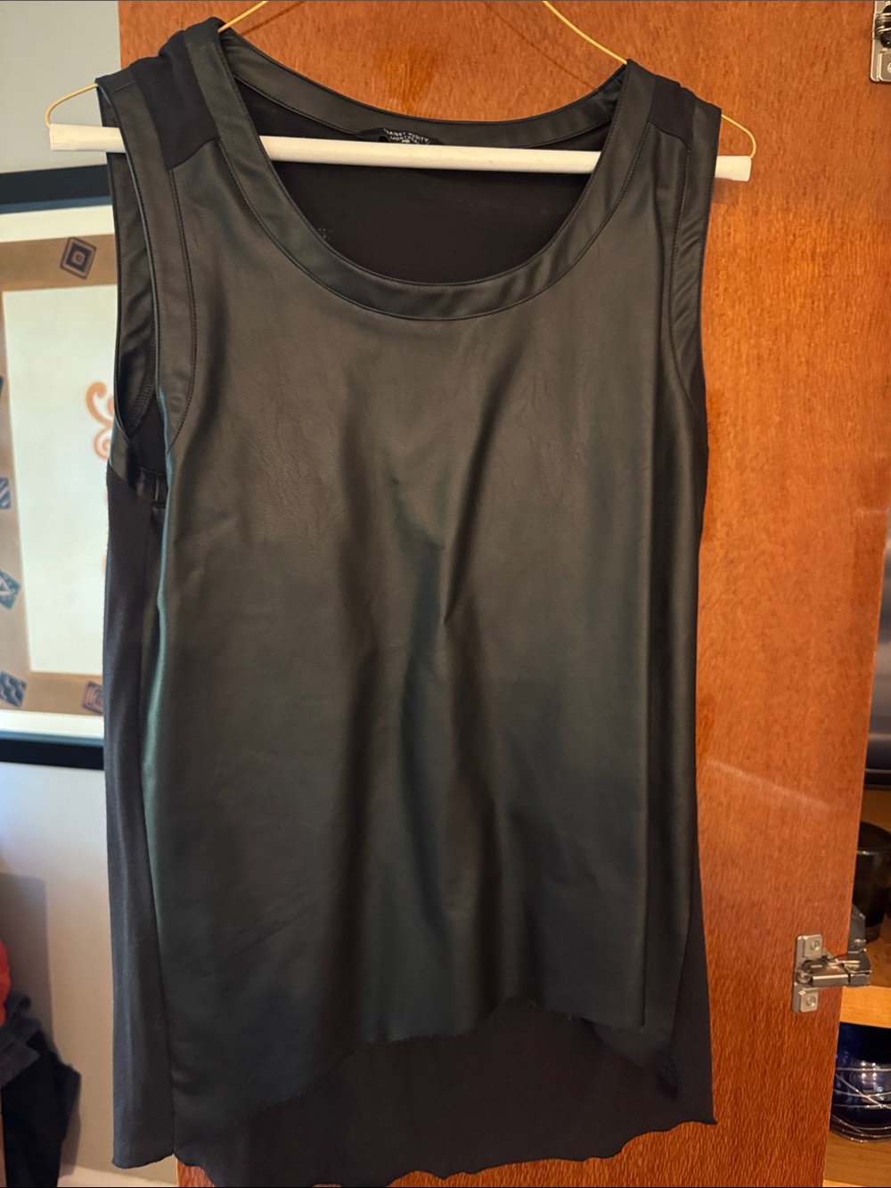 Black Faux Leather Front Tank Top
